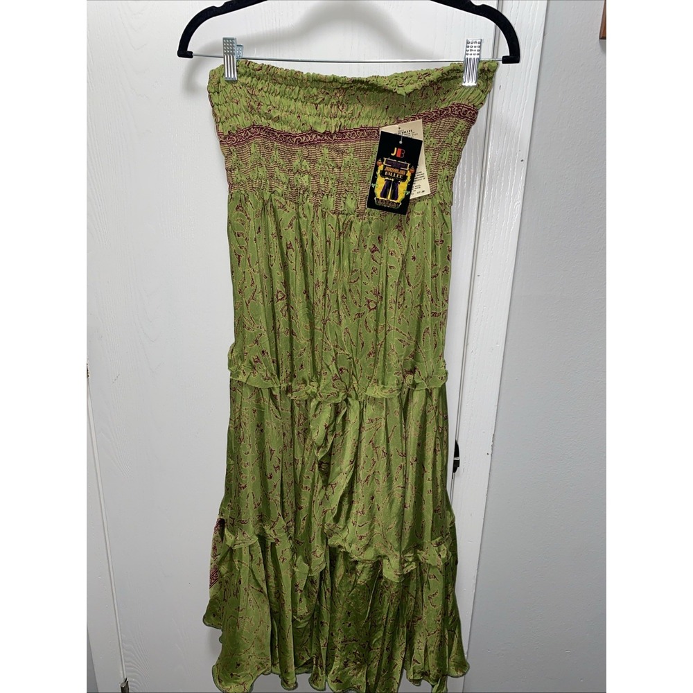 Junglee‎ Billiee Strapless Boho Two Way Dress Skirt Green Beautiful Smocked NWT